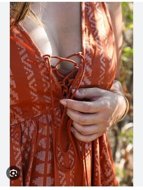 Shyanne Burnt Orange Tribal Tie-Front V-Neck Mini Dress